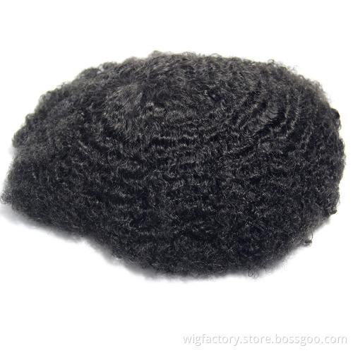 afro curly toupee human hair for men,360 wave human curly hair toupee for man,high quality curly toupee pu black men